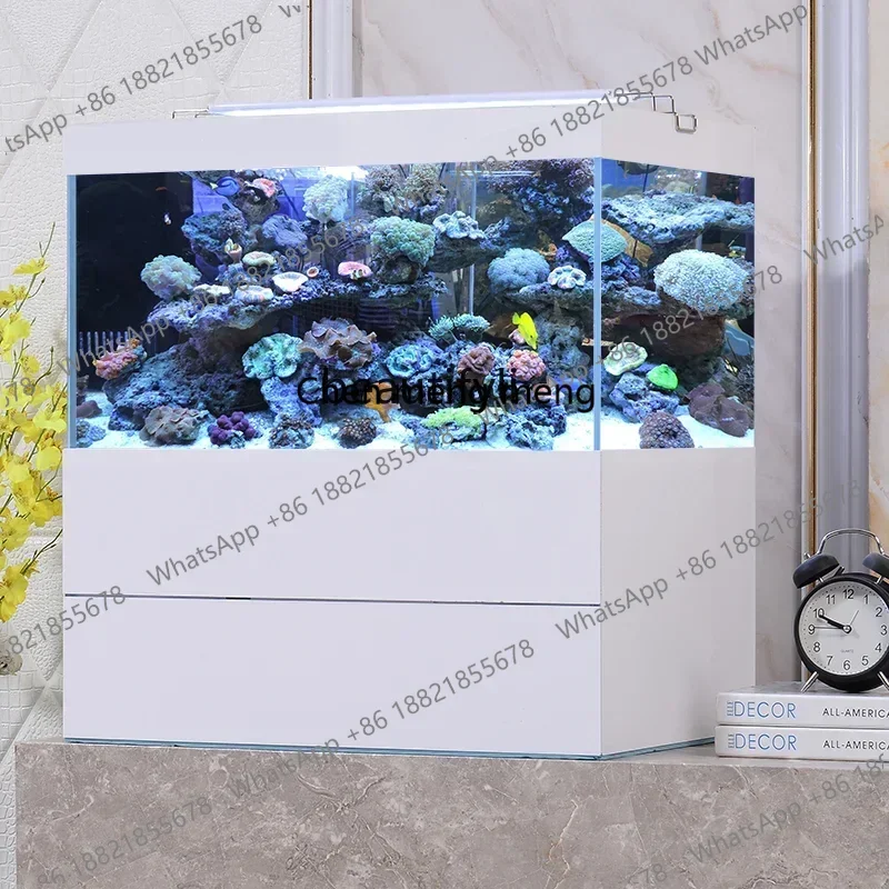 new Fish Tank Living Room Integrated Bottom Filter Ecological Pot Household Super White Glass Aquarium Fish Globe ss 8617