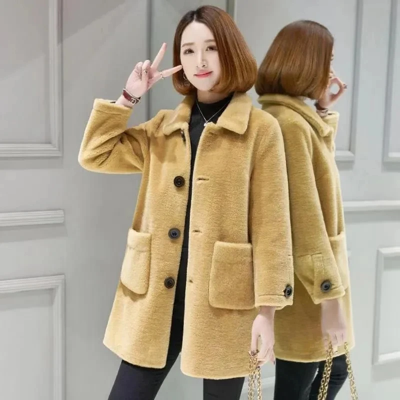 Imitation Lamb Wool Coat Medium Long Particle Shearling Temperament Coat Skin Hair One Body Autumn And Winter Lamb Cashmere