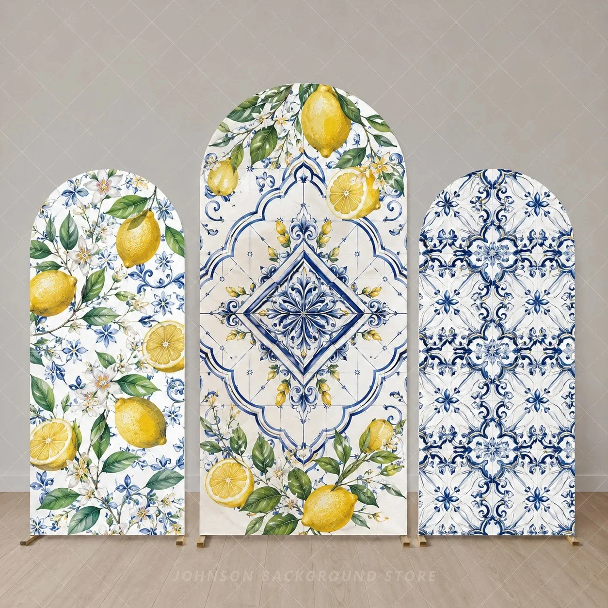 Italian Lemon Tile Arch Cover Backdrop Amalfi Coast Citrus leaf Party background Decoration