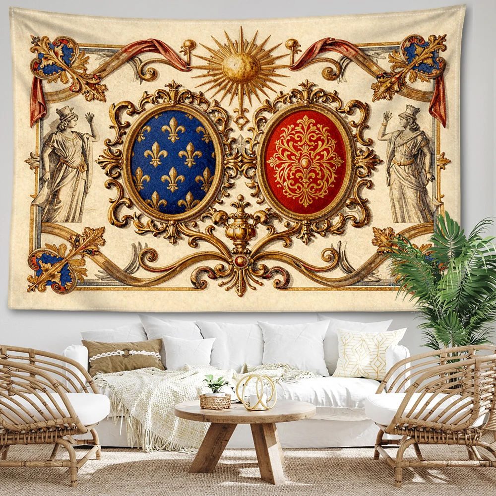 Classic Heraldic Sun Figure Symmetrical Printed Tapestry Wall Hanging Bohemian Style Bedroom Home Decor