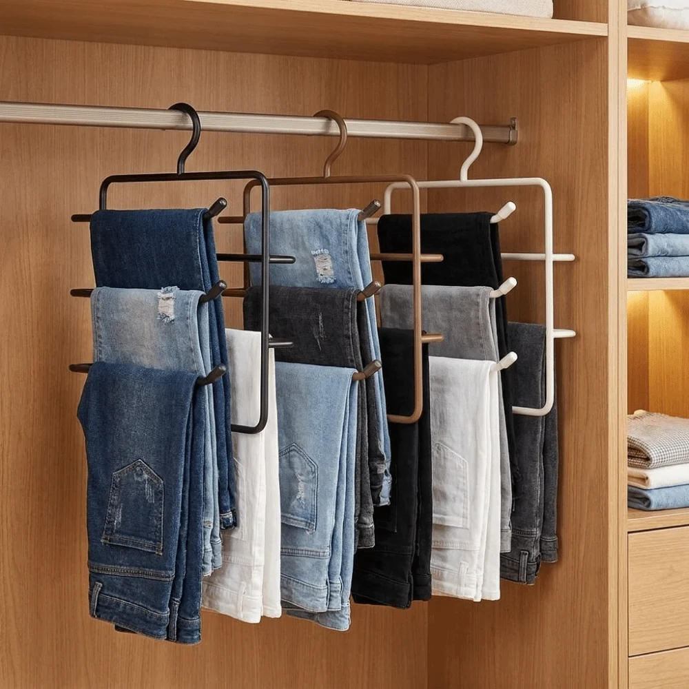 Durable Iron Multi-Layer Trouser Racks Hanging Non Slip Scarf Tie Rack Space Saving Closet Pants Organizer Wardrobe view 2
