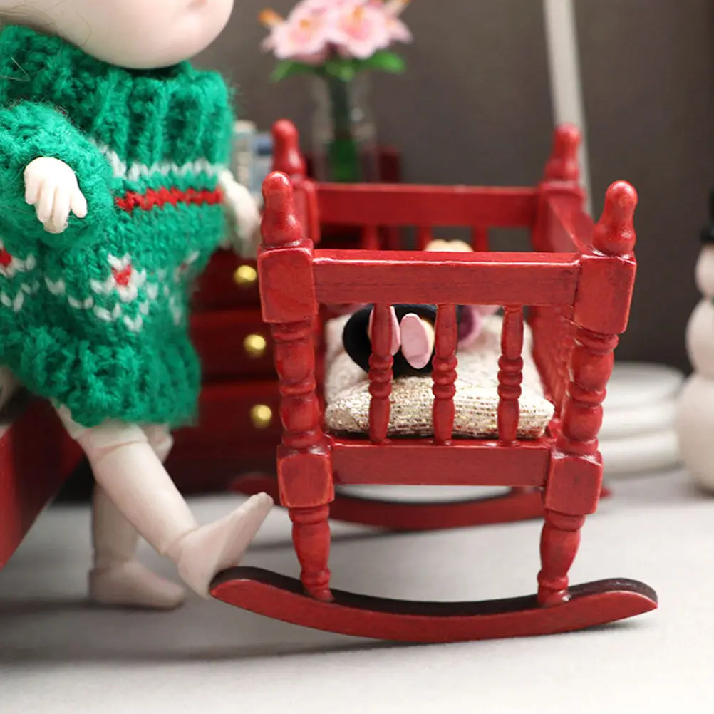 

Miniature Wooden Cradle Decorative Mini Furniture Adorable Cradle Kids Room Decoration Mini Furniture Kids Accessory