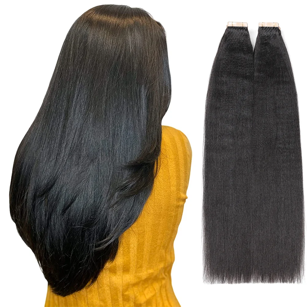 Fita Showcoco-Yaki em extensões de cabelo, cor natural, fita invisível sem costura, 100% cabelo humano real, 12 "-24", 20 Pcs Pack