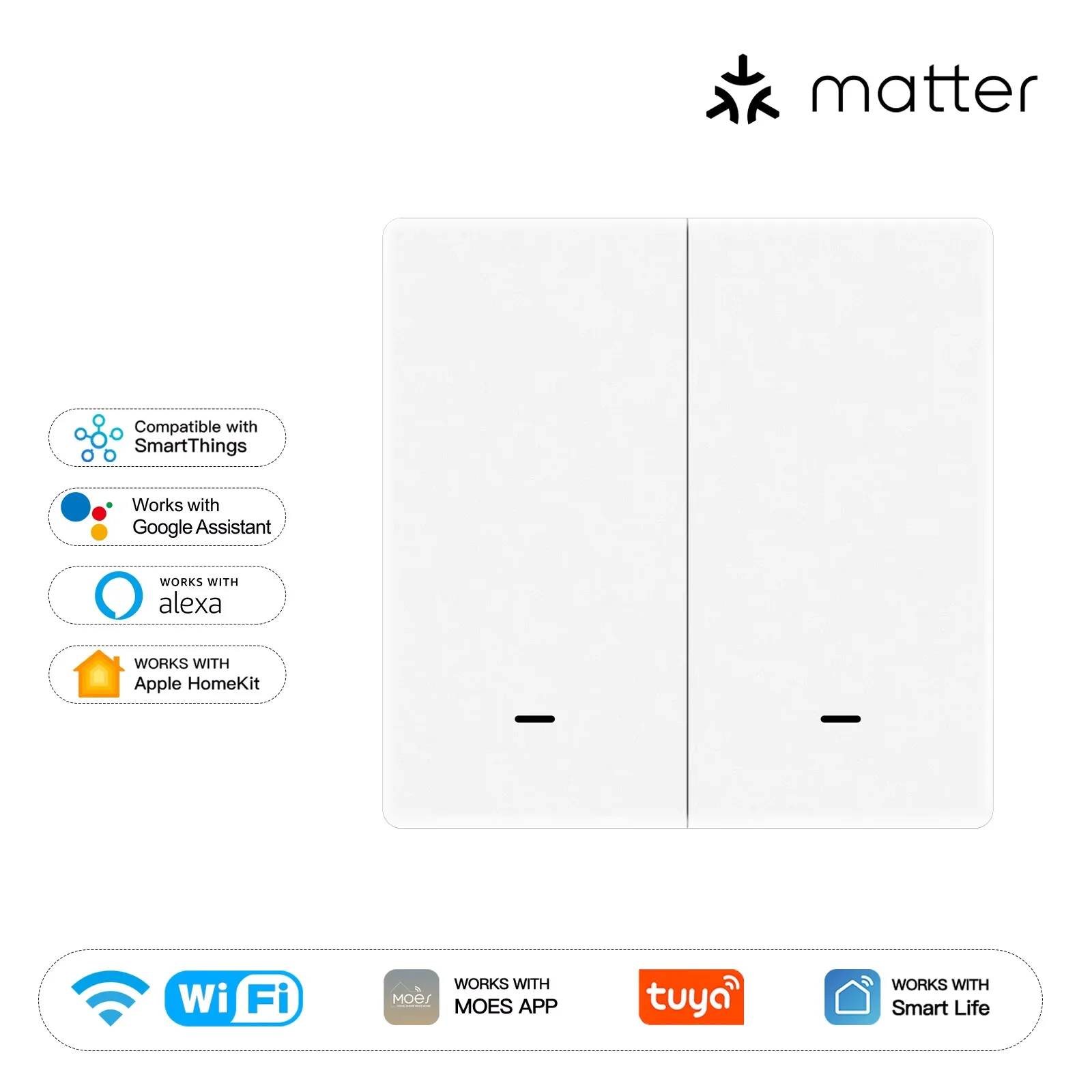 MOES Matter Tuya WiFi Smart Light Button Switch EU Verison Remote Control Work With Alexa Google Home Apple Homekit Smartthings