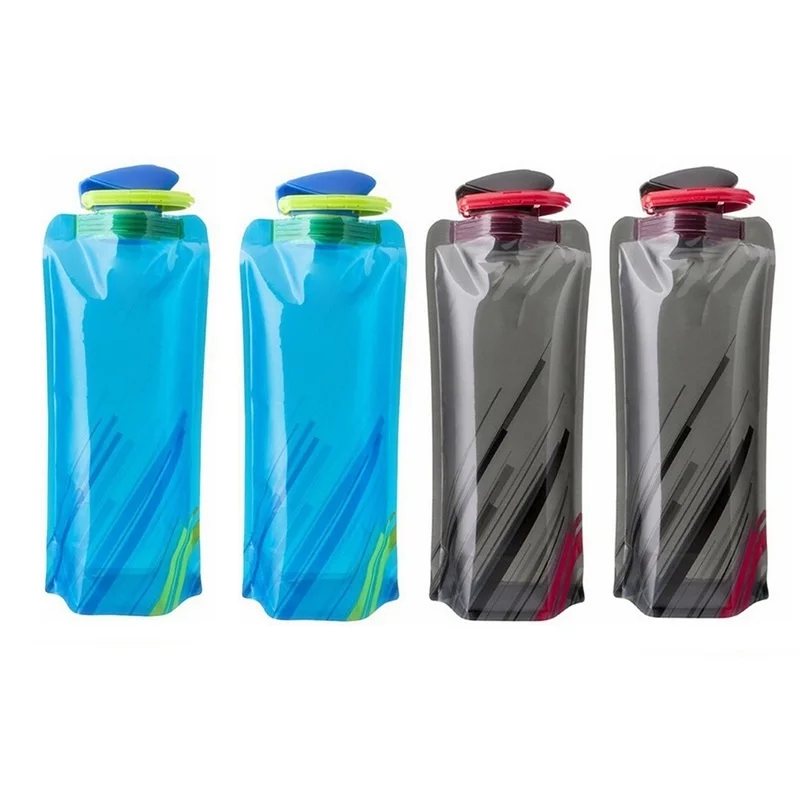 700ML Foldable Travel Bottle Flexible Reusable Bottles Plastic Pouch Soft Flask Water Bag With Carabiner Clip