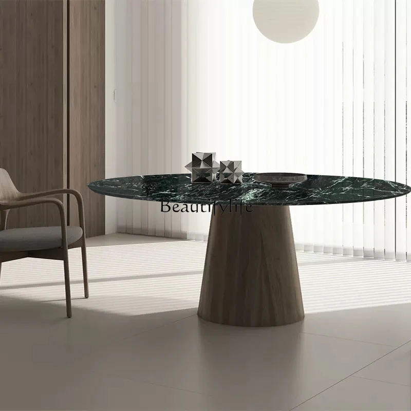 Natural marble dining table high-end solid wood Nordic round modern simple household luxury stone dining table