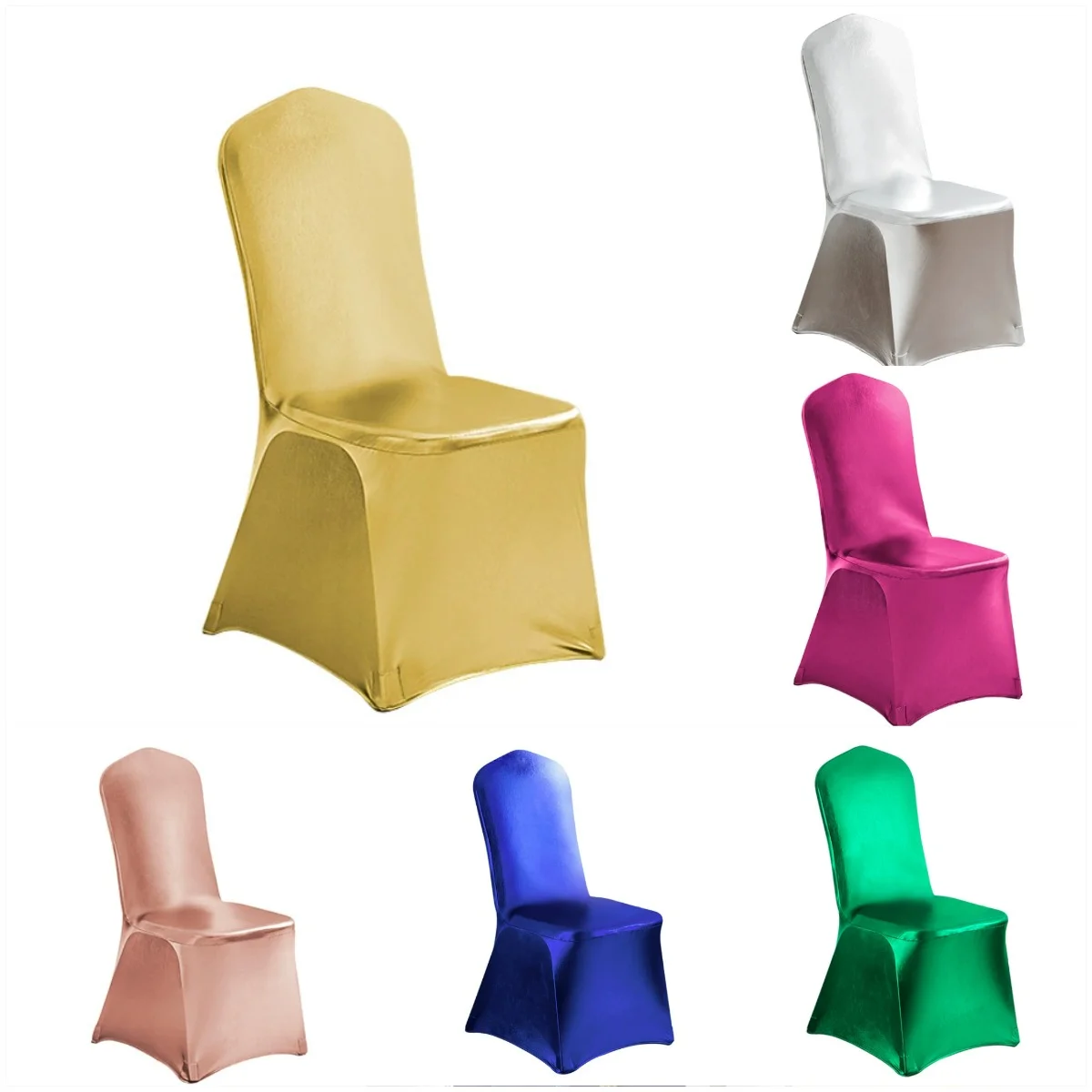 

Factory Direct Supply Gold Silver Elastic Chair Cover for High-End Hotel Events and Weddings Birthday Party Holiday Decoration