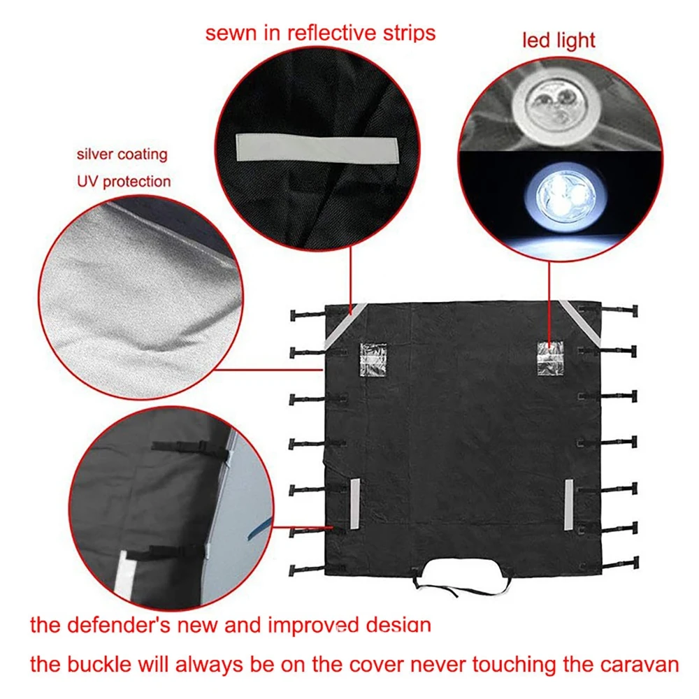 الجبهة Wwindshield سحب غطاء أسود أكسفورد القماش مقاوم للماء ظلة غطاء حامي مع 2 أضواء عالمية ل قافلة RV #4