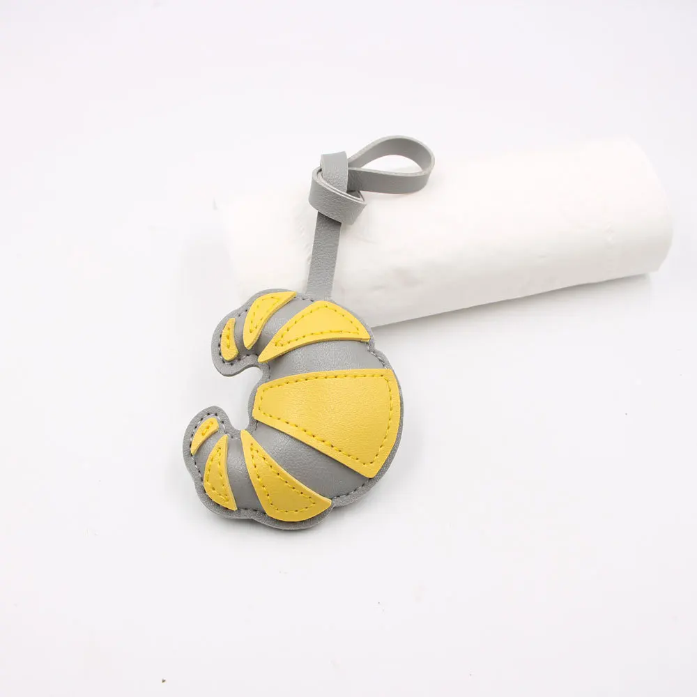 5pcs PU Croissant Bag Leather Lanyard Charms Backpack Pendant for Handbag Luggage Car Key Chain Bag Accessories Matching Pendant