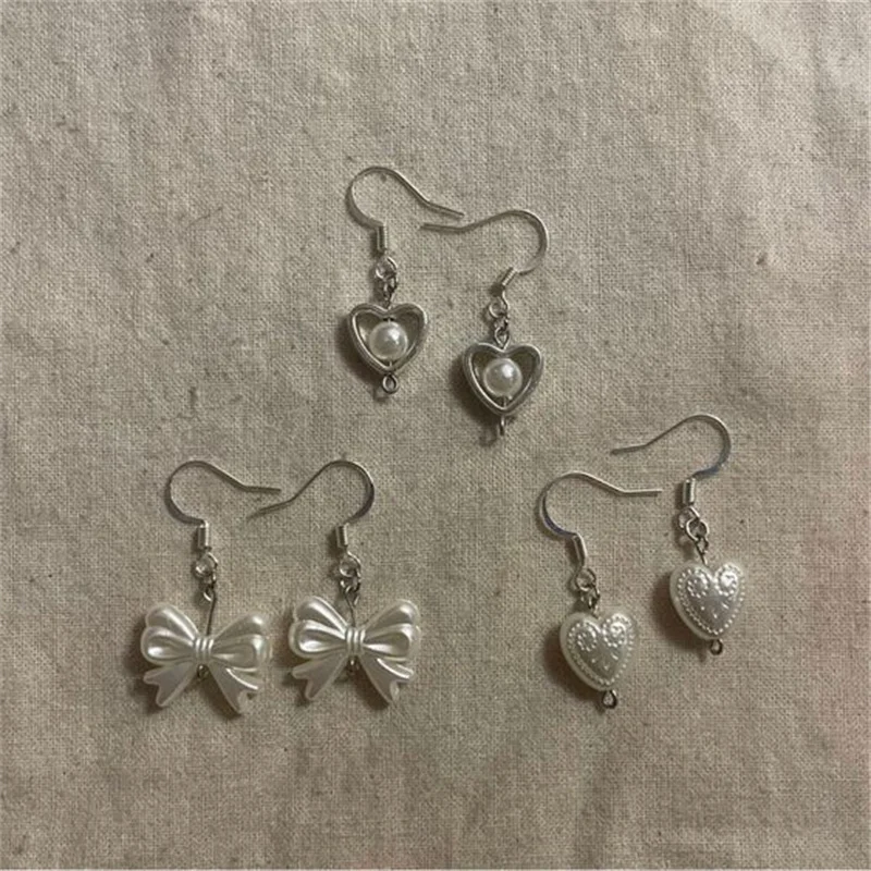 Coquette earring,faux pearl heart bow earring,y2k fairy tale earring