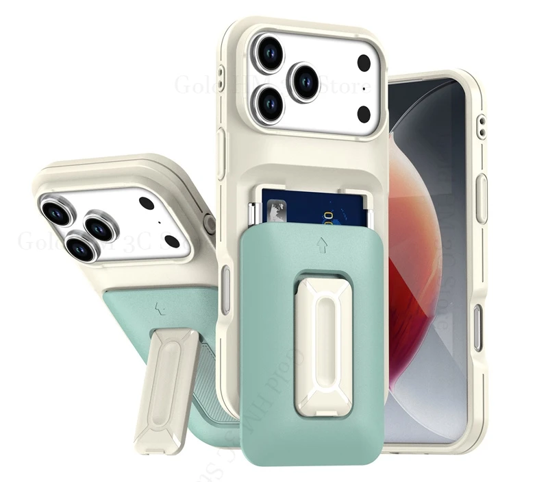 

Candy Card Holder Kickstand Case For iPhone 17 16E 15 Pro Max Invisible Bracket Stand Tough Cover For Apple 17 Air 16 15 Pro Max