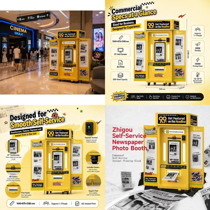 Smart Selfie Kiosk for Malls and Entertainment Venues with Instant Print Camera