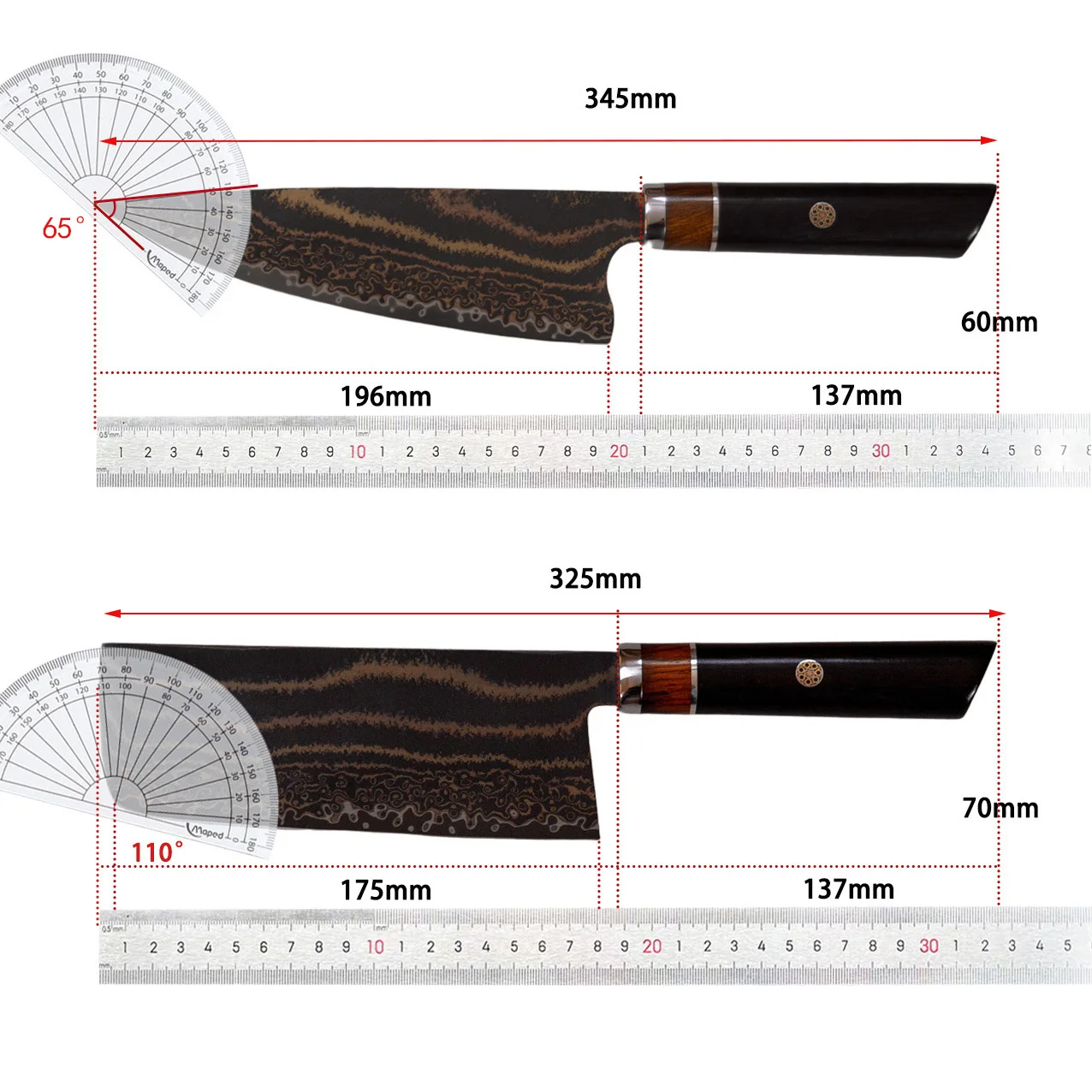 سكين الطاهي ثلاثي الألوان النحاس الدمشقي الصلب مسحوق الصلب الأساسية شفرة تقطيع الخضروات الساطور اللحوم سكين المطبخ دون صندوق خشبي
