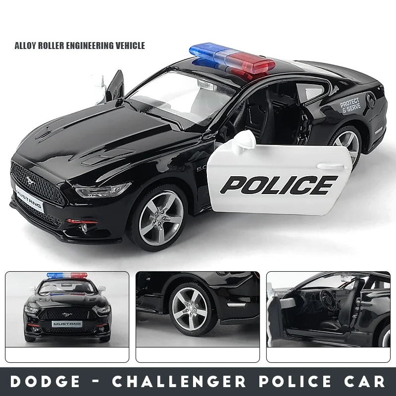 1:32 Mustang Alloy Sports Car Model Diecasts Metal Police Toy Car Model Simulation Sound and Light Collection Toy Gift