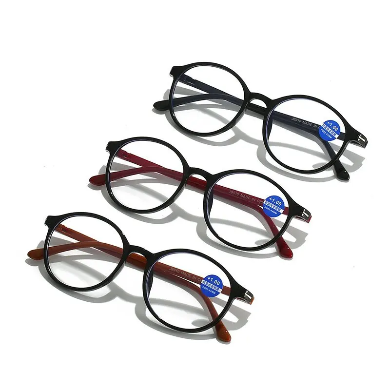 남녀공용 독서 안경, 빈티지 블루 라이트 방지 노안 안경, 라운드 풀 프레임 안경, 1.0 + 1.5 + 2.0 + 2.5 + 4.0