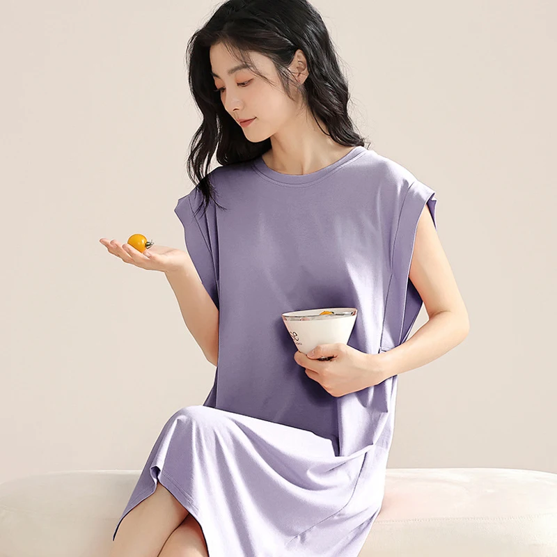 

Modal Nightgown Women's Summer New Sleeveless Sleepwear Nightdress Casual Thin Home Dressing Gown Intimate Lingerie Nightwear