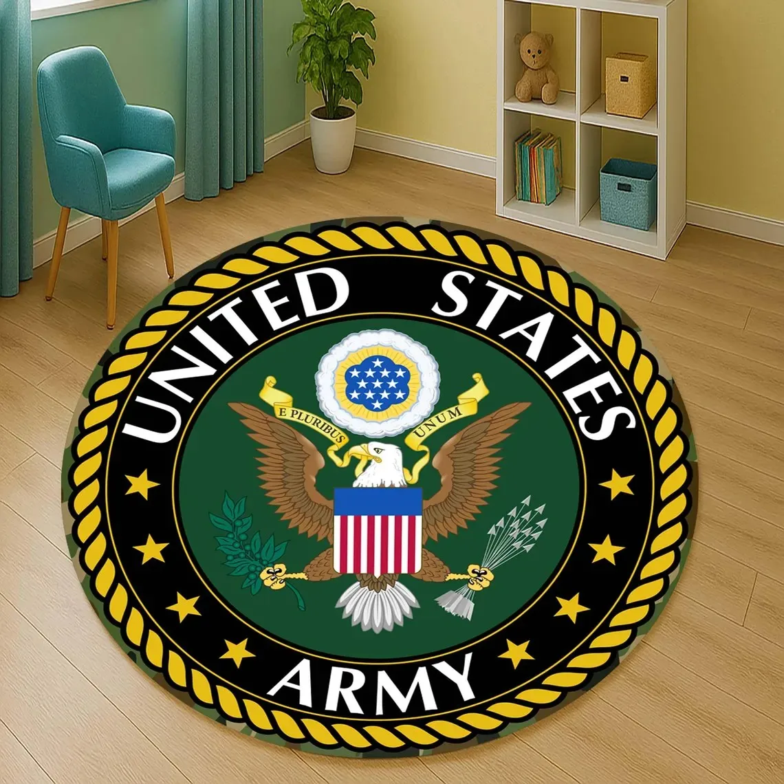Army Rug, Military Round Carpet, Patriotic Rug, United States Army Mat, Soldier Room Decor, Army Floor Mat, Army Seal Rug