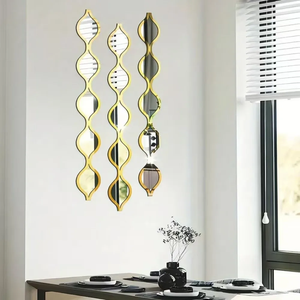 Acrylic Material Mirror Wall Sticker Removable Self-Adhesive Water Drop Mirror Sticker Golden Color Teardrop Shape
