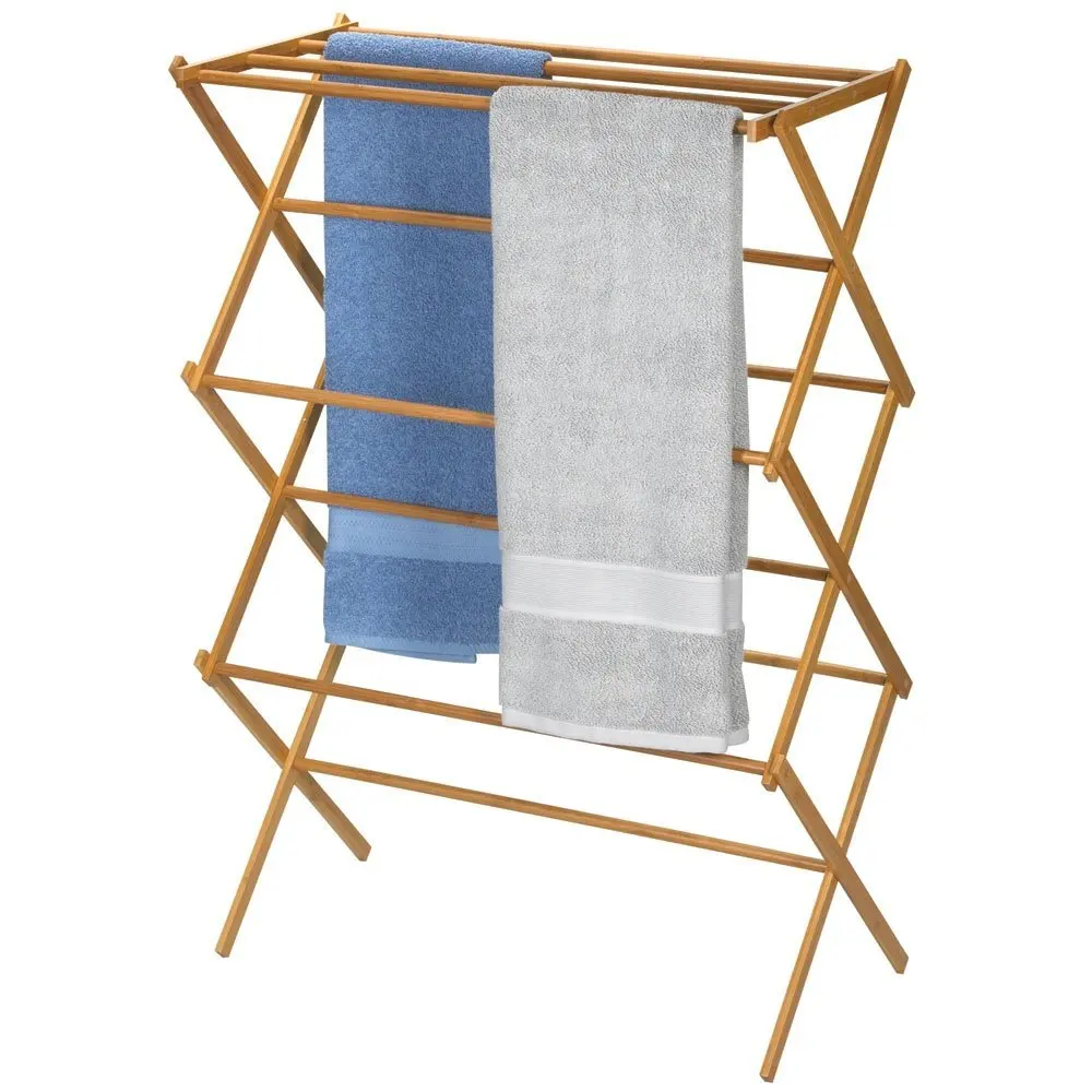 Tall Indoor Folding Bamboo Clothes Drying Rack Holder Laundry and Hang Clothes Towel Collapsible for Bathroom Bedroom