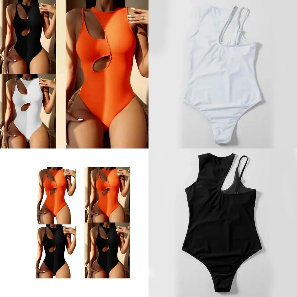 

652F Cutout Swimsuit for Women Fashion Tummy Control Swimwear Female Solid Color Bathing Suit Beachwear