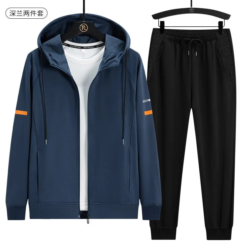 Men Hooded Zip Up Tracksuit Long Sleeve Sweatshirt And Jogger Pants Autumn Winter Fleece Lined Thick Two Piece Set For Youth