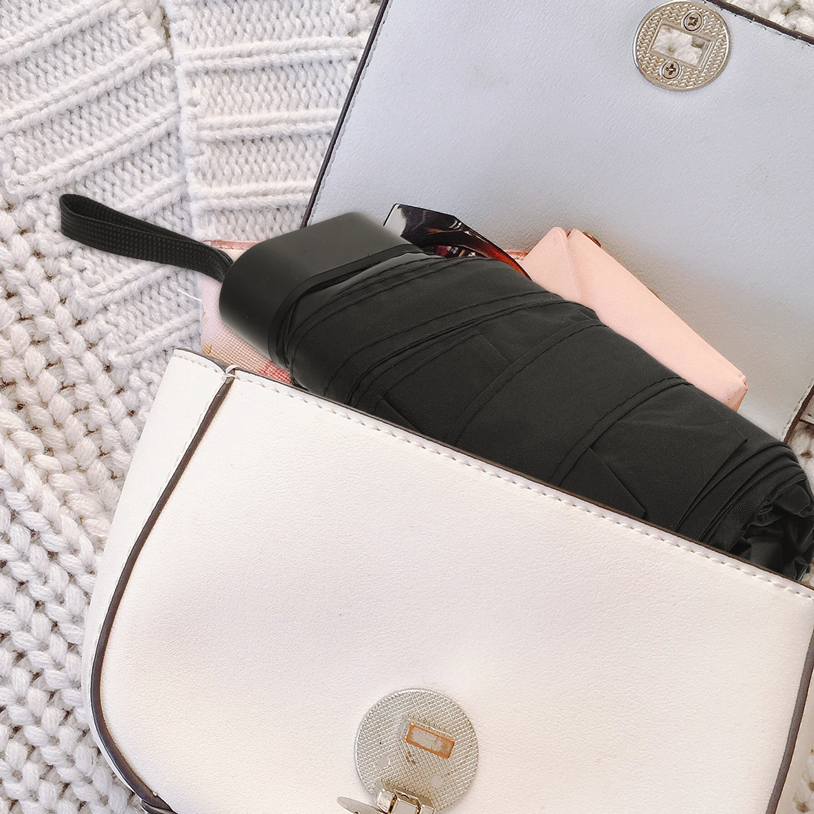 

Umbrella Sun Shade Outdoor Mini Foldable Black Compact Strong Six Folding Waterproof Durable Practical Long Lasting Premium Non