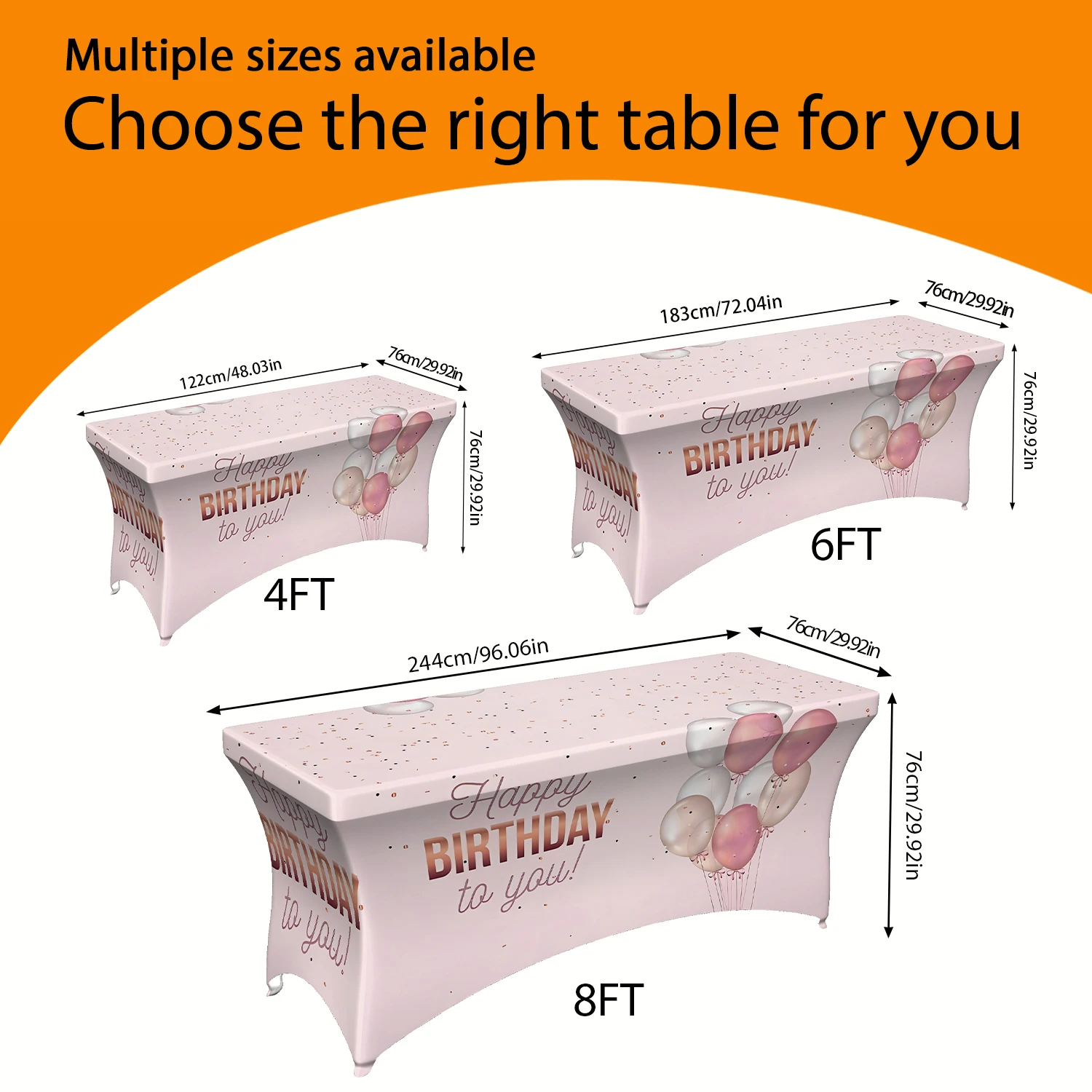 1PC Summer Outdoor Elastic Tablecloth, Happy Birthday Balloon Printed, 4/6/8FT Rectangular Stretch Table Cover