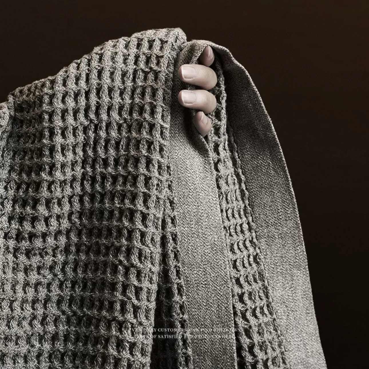 150x210cm Gray Waffle Weave Cotton Blanket Sofa Throw Air-Conditioning Blanket Light Luxury Nap Blanket