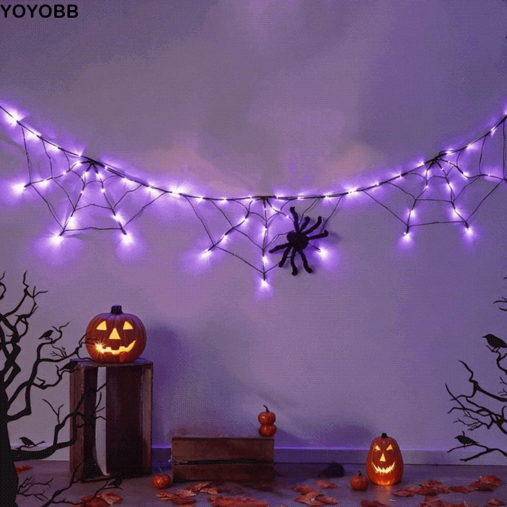 1.8 M Halloween Spider Web Lights String Waterproof Remote Control Halloween Party LED Light Glowing High-brightness