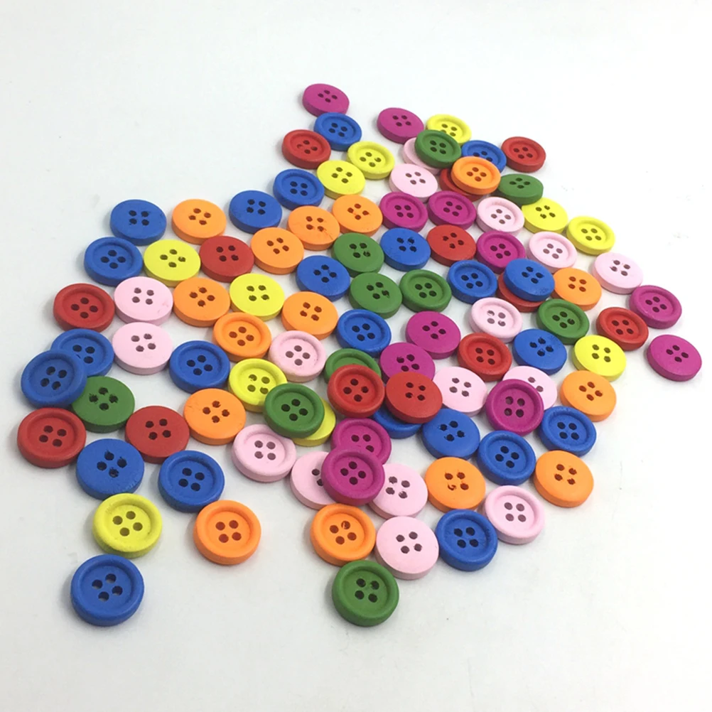 

100Pcs 15Mm Colorful Wooden Buttons Assorted Candy Tone Solid Design Thin Mixed Buttons for Crafting Decoration DIY Fashion