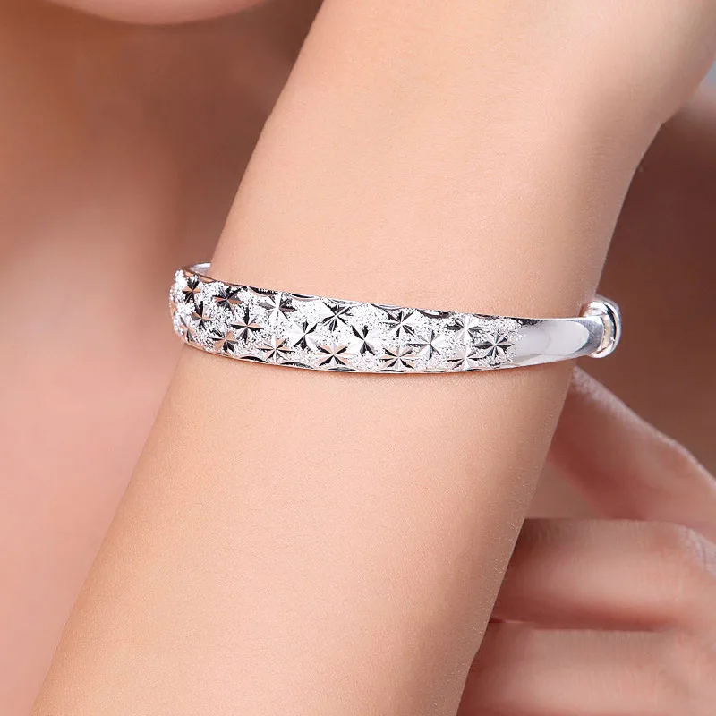 999 Sterling Silver Original romantic Gypsophila star Bangles for women bracelets fashion party wedding accessories jewelry