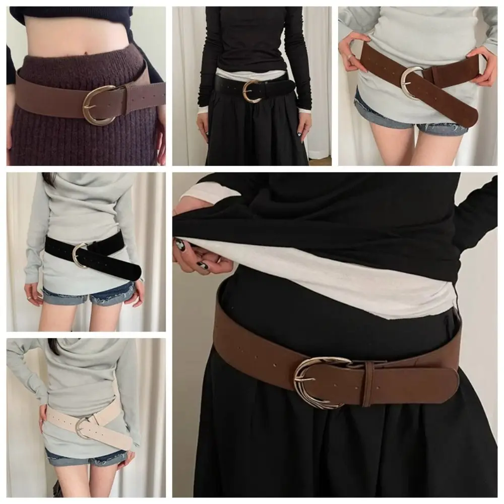 

Fashion Suede Women Wide Belt Metal Buckle Jeans Girdle Leather Waistband Western Cowboy Belt Women
