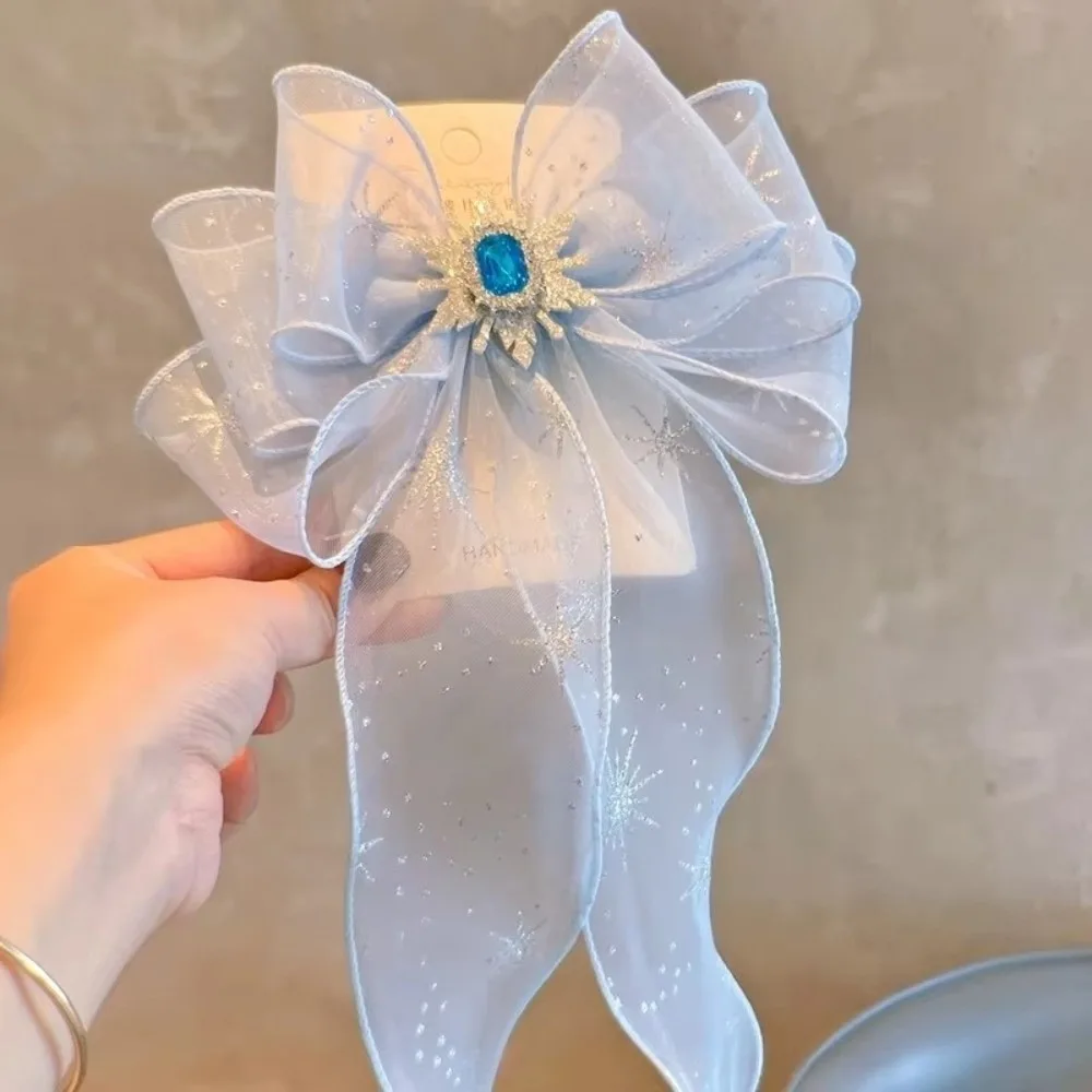 

New Big Blue Bows Princess Pompom Hairpins Long Ribbon Girl School Hairgrips Hair Clip Headwear Gift Duckbill Clip For Children