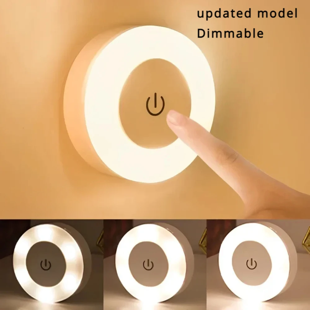 Led Light USB Rechargeable Magnetic Base Wall Light Round Portable Dimmable Night Light Interior Decoration Home Decorations