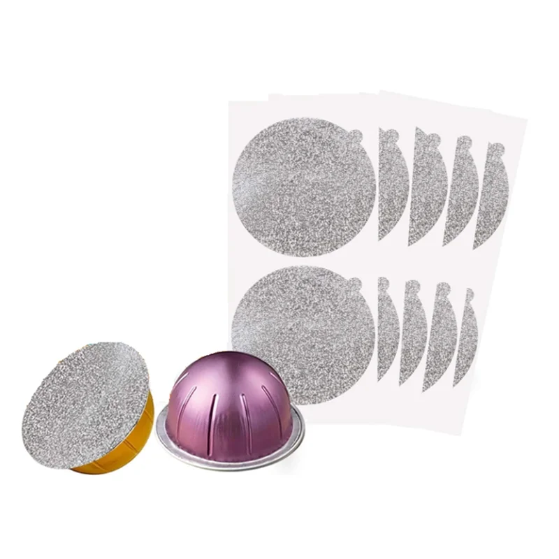 ABFU-Tapas de papel de aluminio para cápsulas de café reutilizables Nespresso Vertuo- 100 Uds cubiertas de sellado de papel de aluminio para Espresso para cápsulas de repuesto