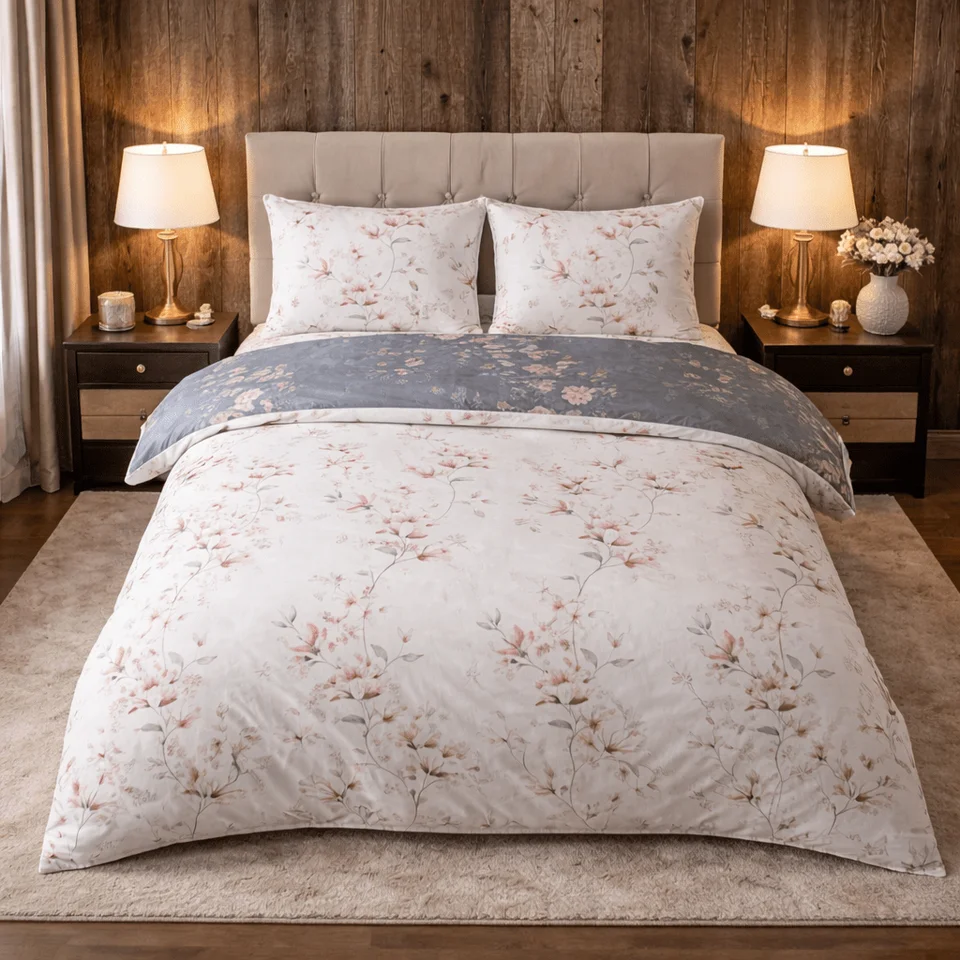 Luxury Silver Stag Floral Duvet Cover Set
