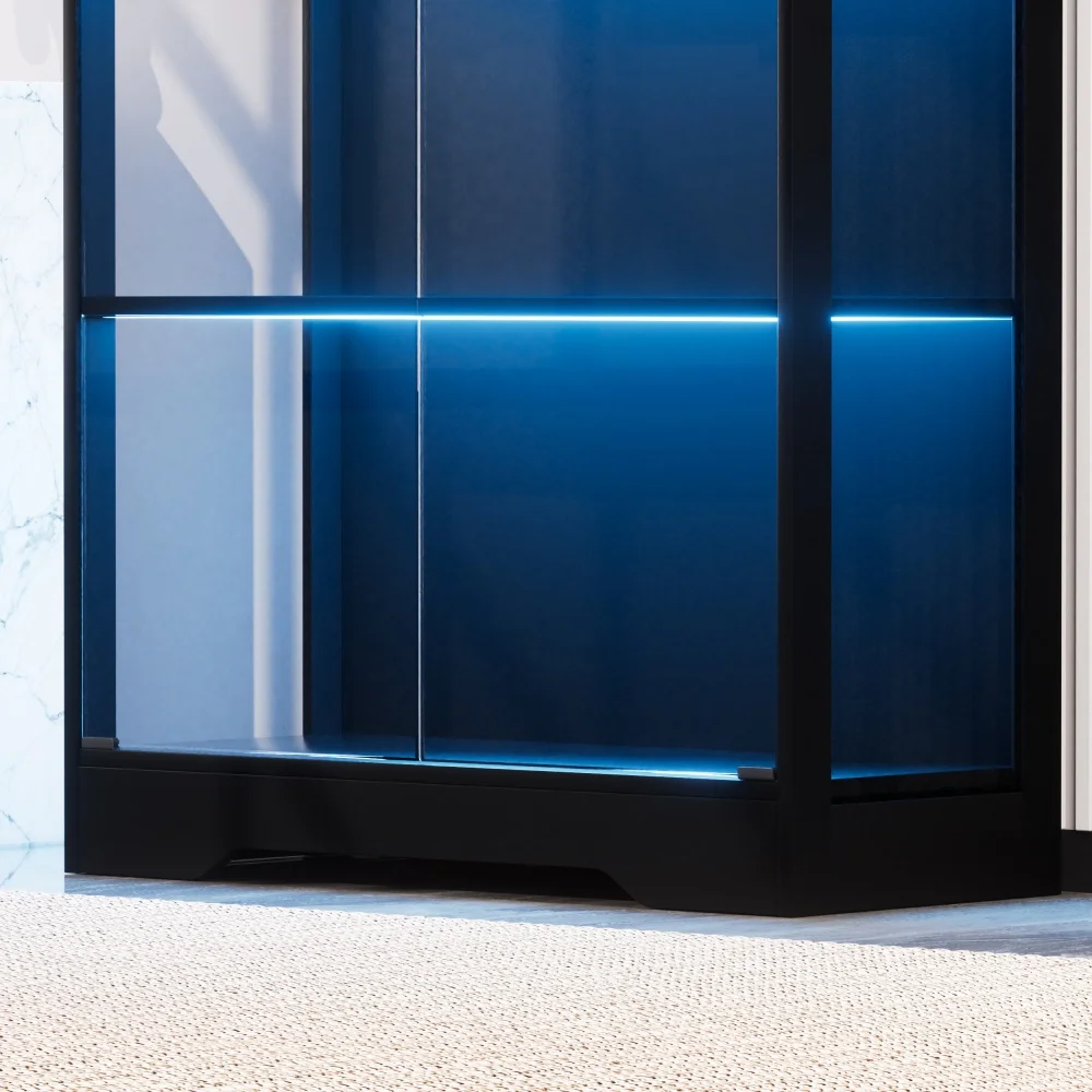 Vierstöckige Glasvitrine mit Stauraum, LED-Beleuchtung, Glastüren und intelligenten Sensoren, staubdichte Glasvitrine – Detail 14