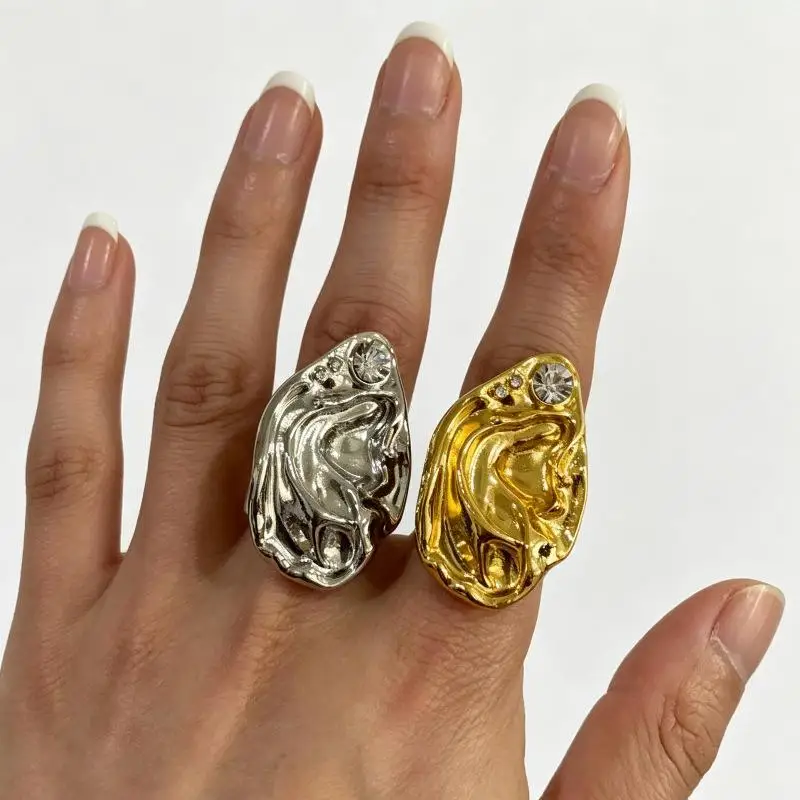 Minimalist Irregular Statement Ring Ear Shaped Earrings Set Matte Metal Jewelry for Women Office Work Daily Wear