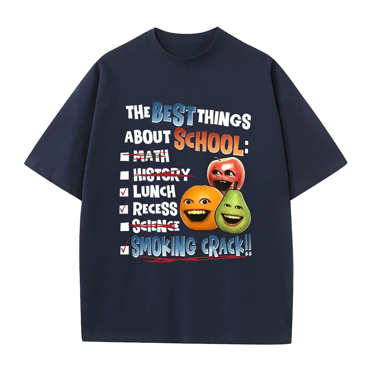 Annoying Orange Crack T-shirt The Best Things about School Hot T Shirt Men Women Casual Humor Cotton T-shirts Short Sleeve Tops