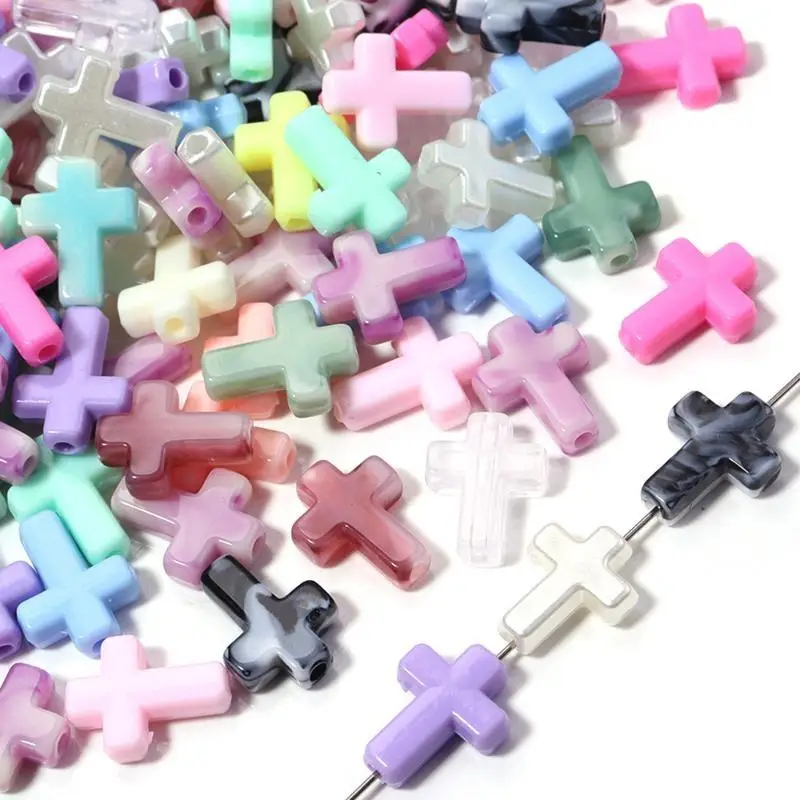 100Pcs Cross Shaped Acrylic Bead Loose Mix Macaron Color for DIY Pendant Jewelry Making Material Beading Craft Accessory
