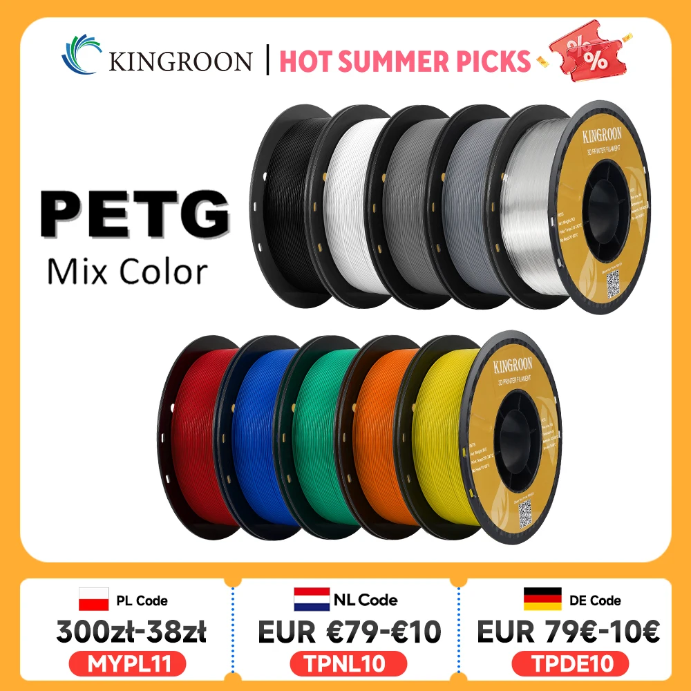 KINGROON PETG 3D Printer Filament 1.75mm 5KG 10KG Mix Color 3D Printing Material 1kg/roll  petg Plastic For FDM 3dprinter