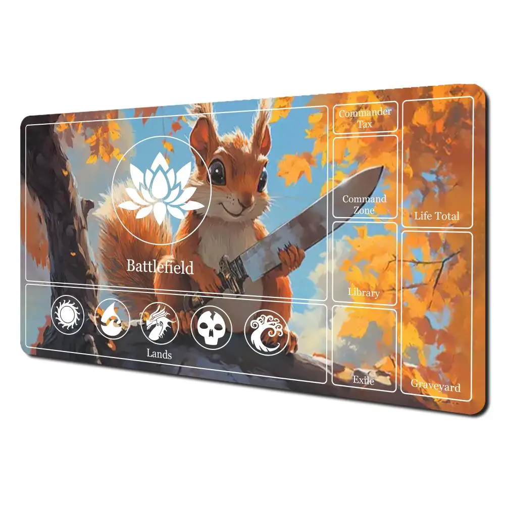 Kawaii Cute Squirrel Mouse Pad Fantasy-Themed for MTG TCG Gamming Playmat Game Play Mat Duel Pads Beginner Card Battles DIY