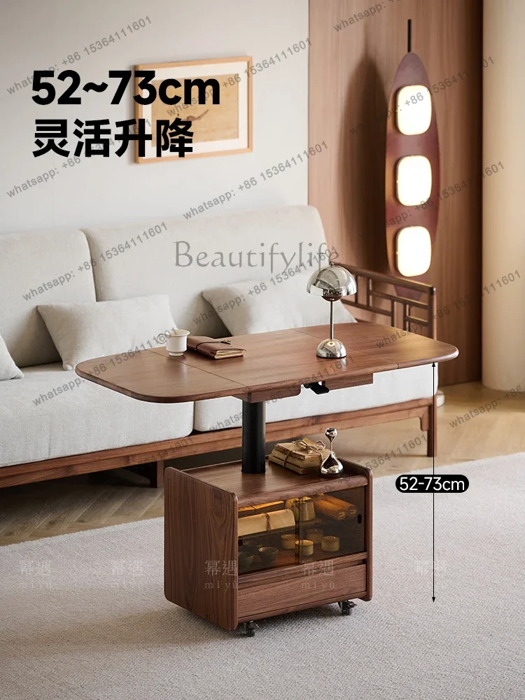 D25North American black walnut lifting coffee table small apartment solid wood dual-purpose dining table folding