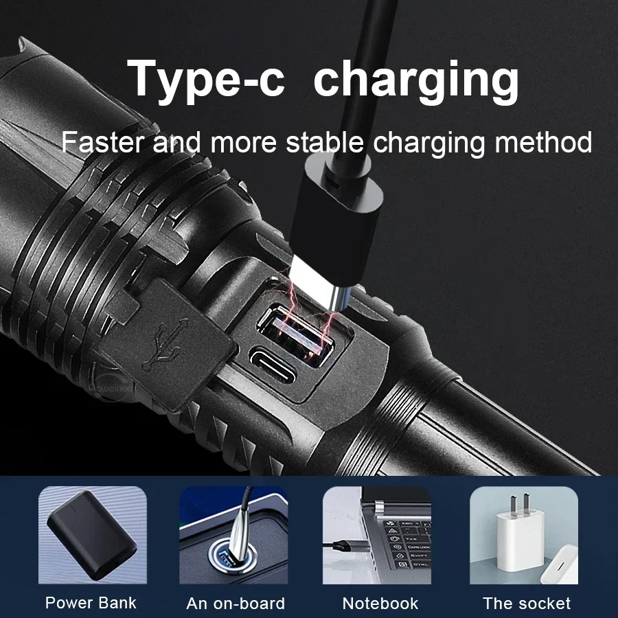 High Power Led Flashlight 3000000LM Rechargeable  Long Range Torch World's Most Powerful Lantern Ultra Powerful Flashlight