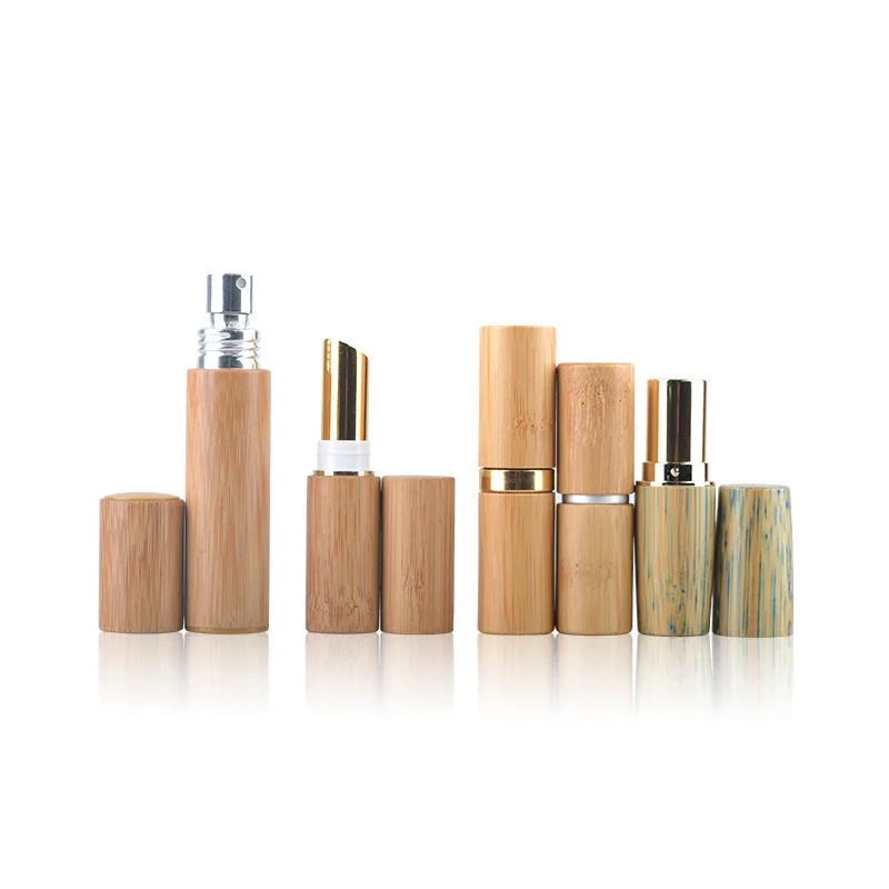 

Bamboo Lid Cosmetic Container black Gold Silver Bamboo Lipstick Tube lipbalm empty refillable reacycle costemic woodencontainer