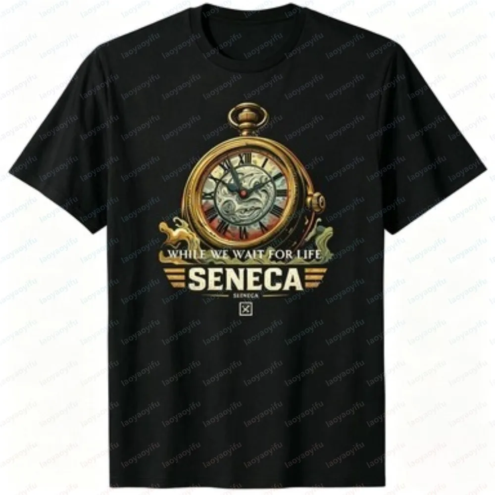 Stylish Men Summer Short Sleeve Fashion T Shirt Seneca Motivational Vintage Clock Print Crew Neck Tee Casual Retro Daily  Tops