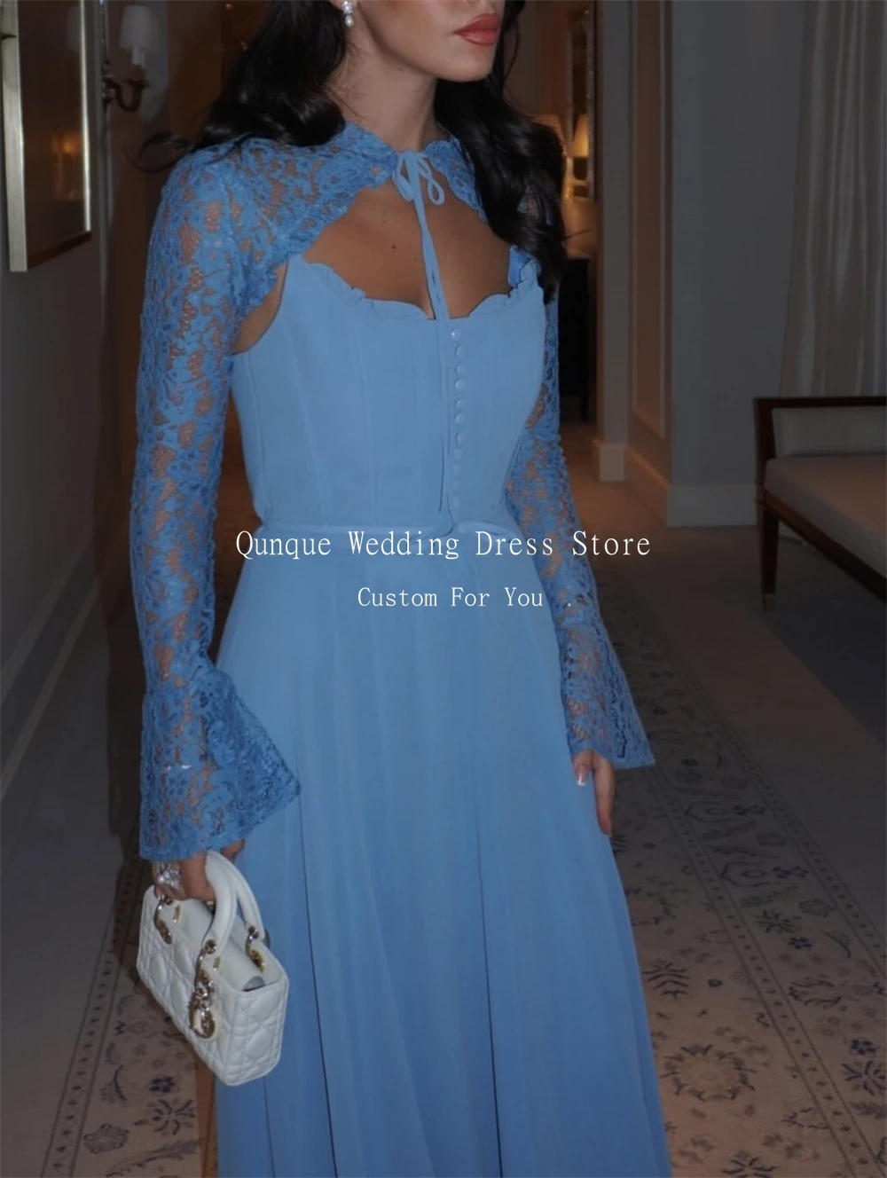 Qunque Elegant Long Evening Dresses Chiffon A-line Vestidos De Boda Para Fiestas With Jacket Belt Women Prom Dress Customized