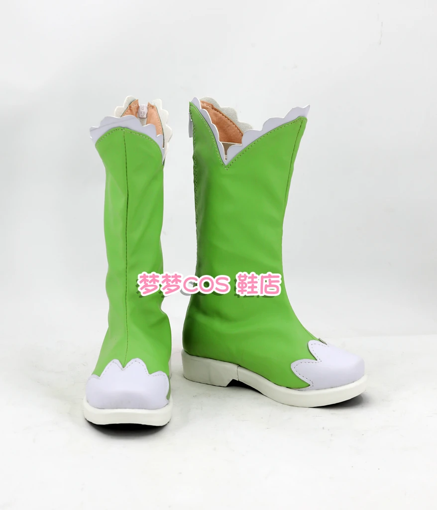 Fluttershy Little Anime Pony Scarpe Cosplay Stivali Stivali in pelle PU verde Carnevale di Halloween Stivali su misura