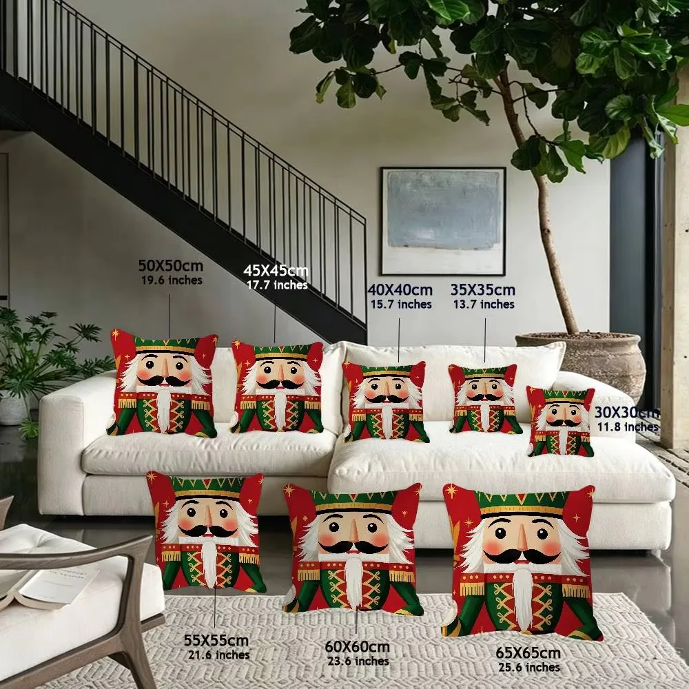 Christmas Nutcracker Pillow Cover, Double Sided Soft Polyester Print Cushion for Sofa Living Room Home Decor Holiday Gift
