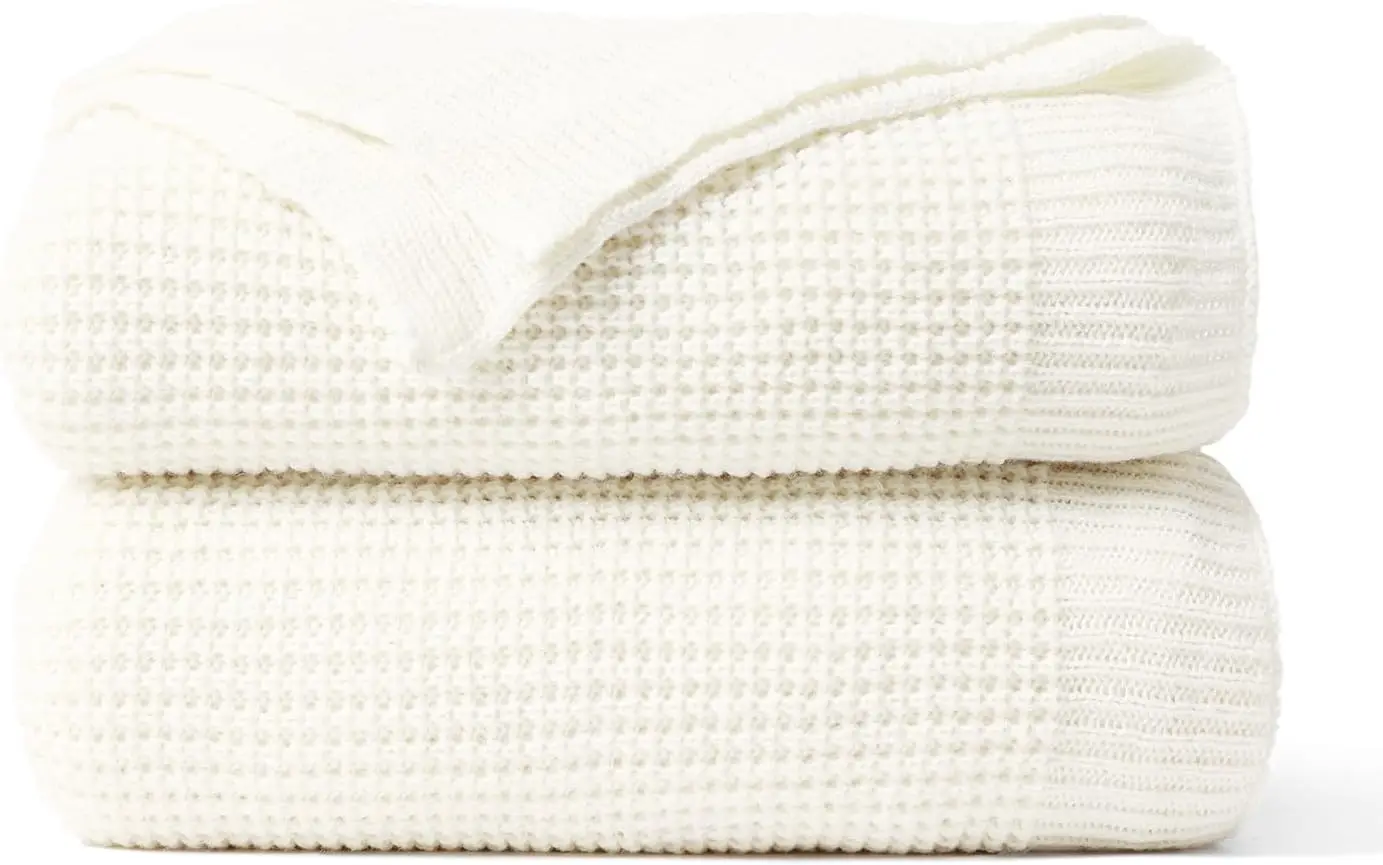 

Ultra Soft Waffle Knit Throw Blanket, Lightweight & Breathable for All Seasons, Queen/King Size (Cream, 90x108 Inch)